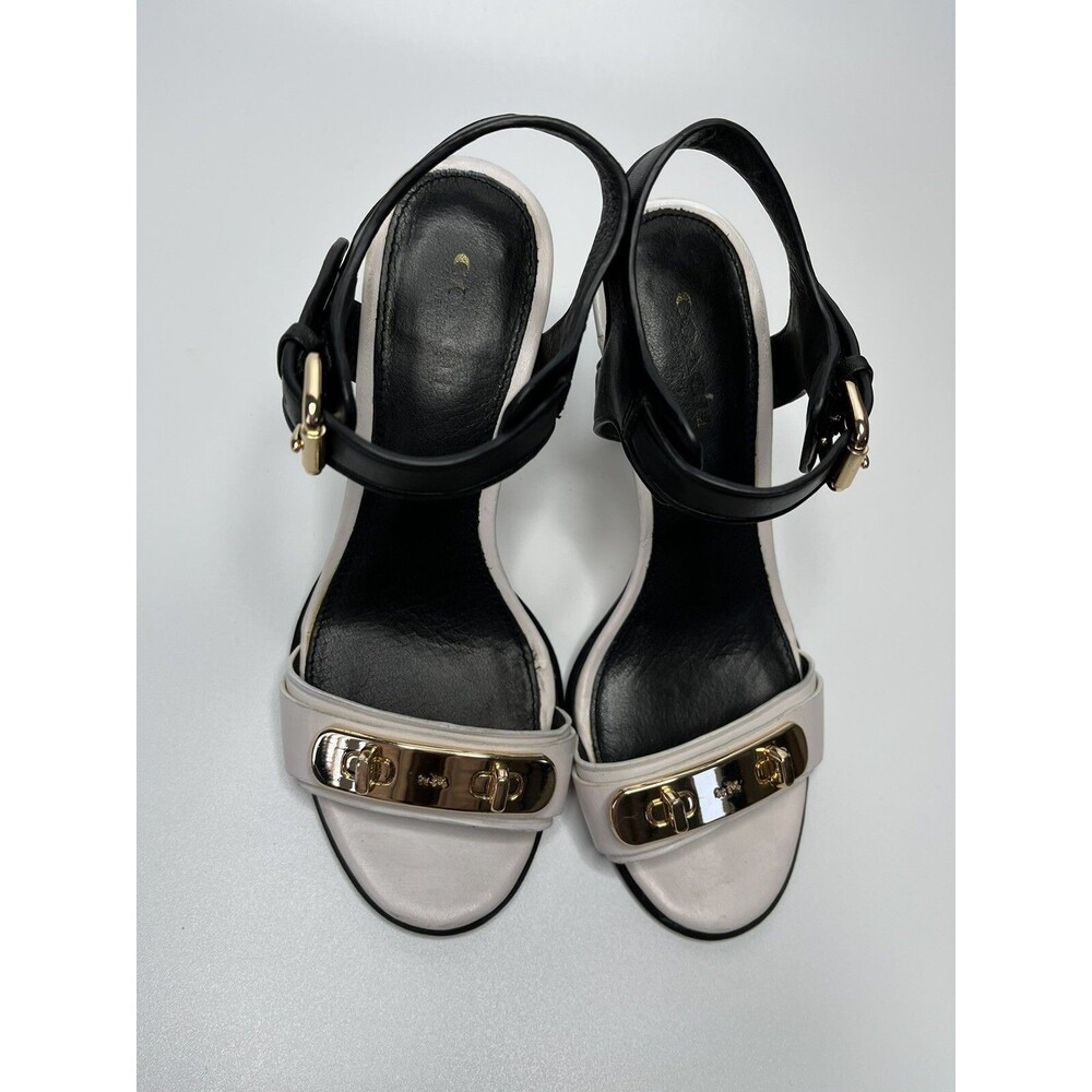 COACH Designer Sandals Ilana Heel White Black Leather Sz 5 Women - Picture 5 of 10